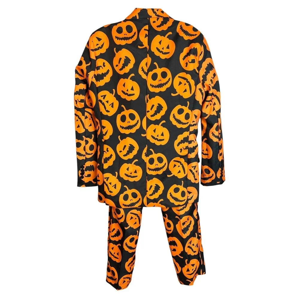 Spirit Halloween Men's Novelty Jack-o-Lantern Print Suit Size S Halloween Party